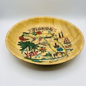 Vintage Large Bamboo Florida Souvenir Bowl
